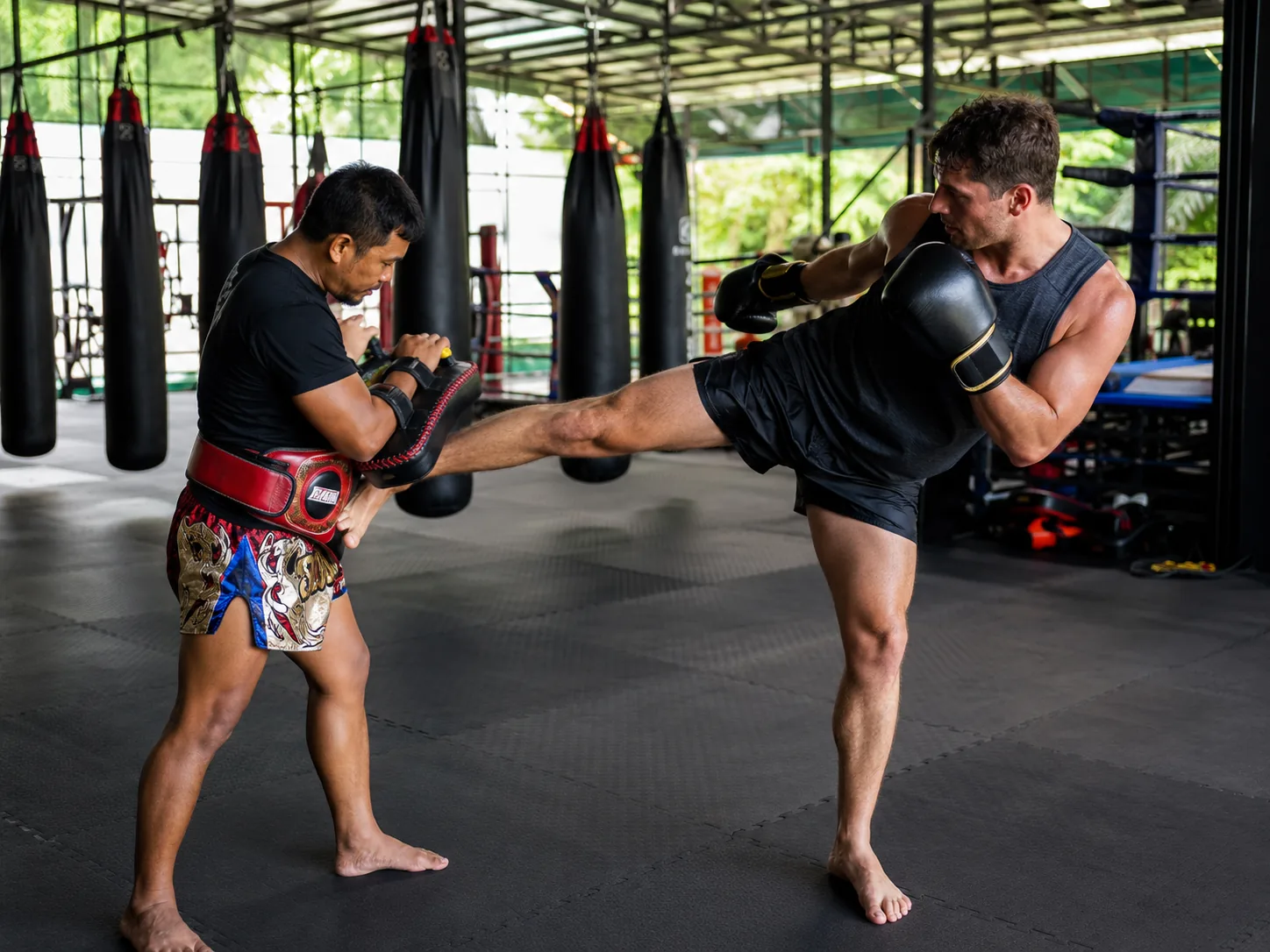 Beginner training session in a Bangkok gym
